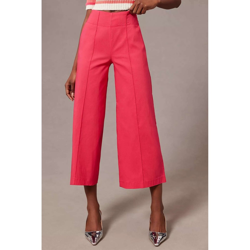 Anthropologie Maeve Pintuck Cropped Wide Leg Pants Trousers Hot Pink 8 Tall Chic